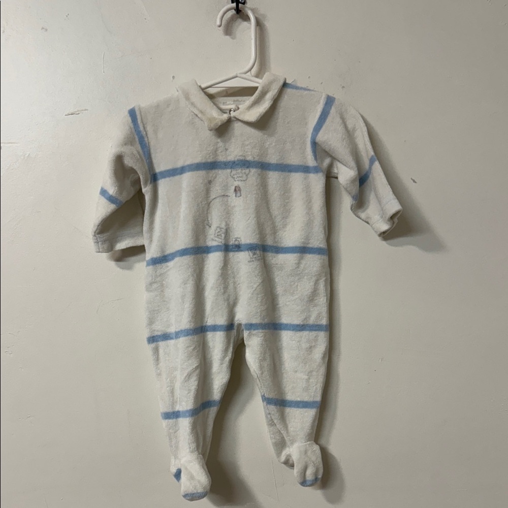 Petit Bateau Cream and Blue Striped Kids One Piece